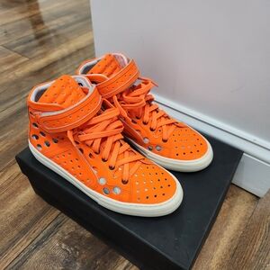 Pierre Hardy Bright Orange Sneakers with Metallic Details